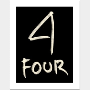 Hand Drawn Number Letter 4 Four Posters and Art